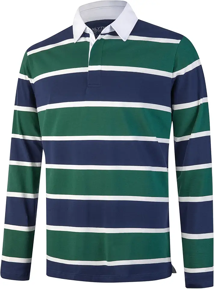 Mens Polo Shirts Striped Cotton Moisture Wicking Classic Collared Casual Golf Shirts for Men