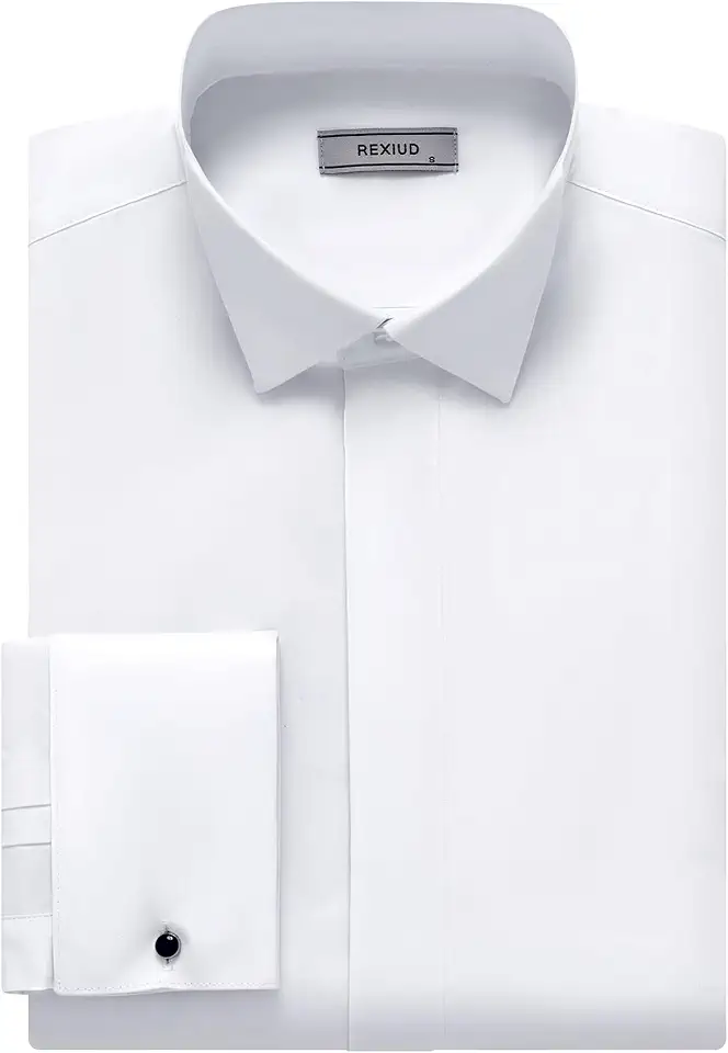 Men's Tuxedo Shirt Hidden Button Wing Collar French Cuffs Dress Shirt Solid