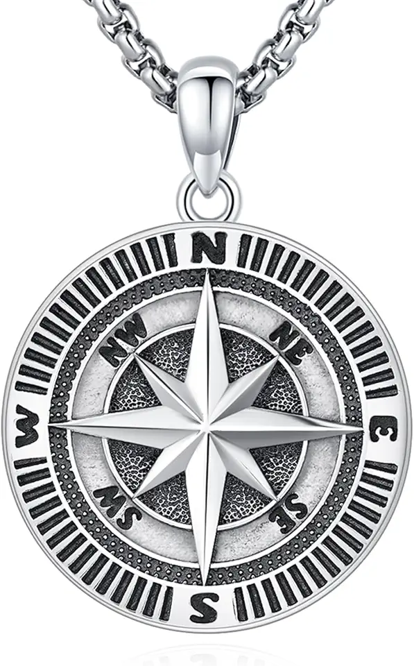 Compass Necklace for Men Women Sterling Silver Celtic Anchor Compass Pendant Graduation Friendship Travel Talisman Necklace Inspirational Gift Jewelry