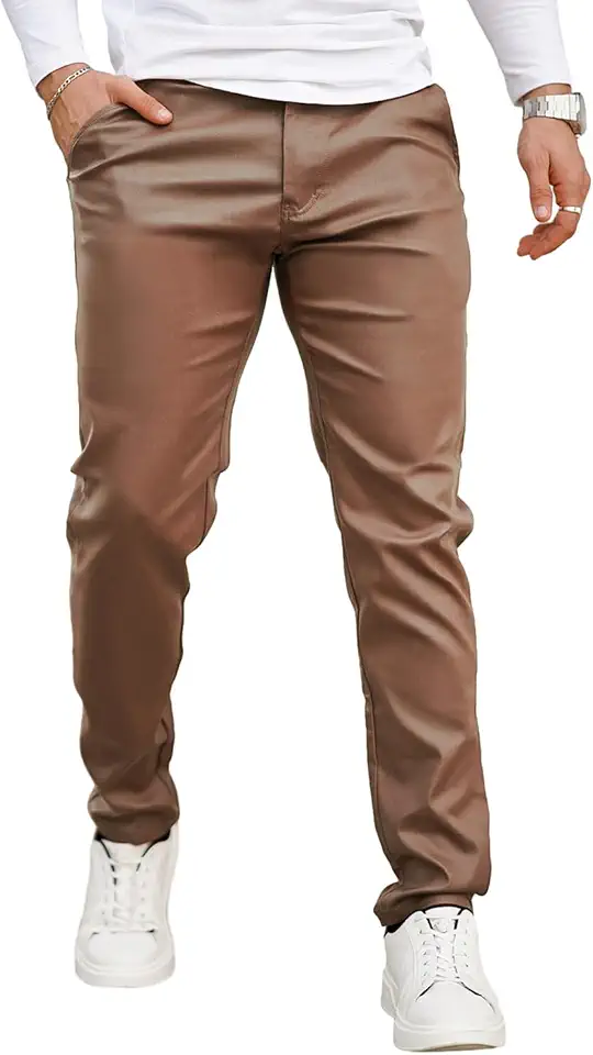 Global Recycled Standard GINGTTO Leather Pants Men Slim Fit Stretch Motorcycle Streetwear