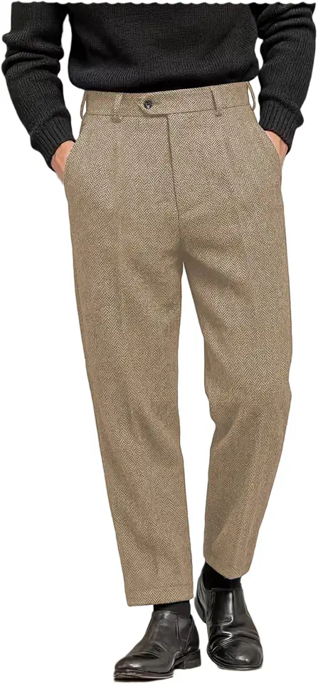 Men's Cream Pleated Wool Dress Pants