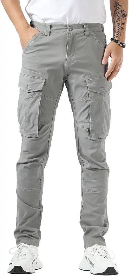 Plaid&Plain Men's Cargo Pants Slim Fit with Articulated Knees