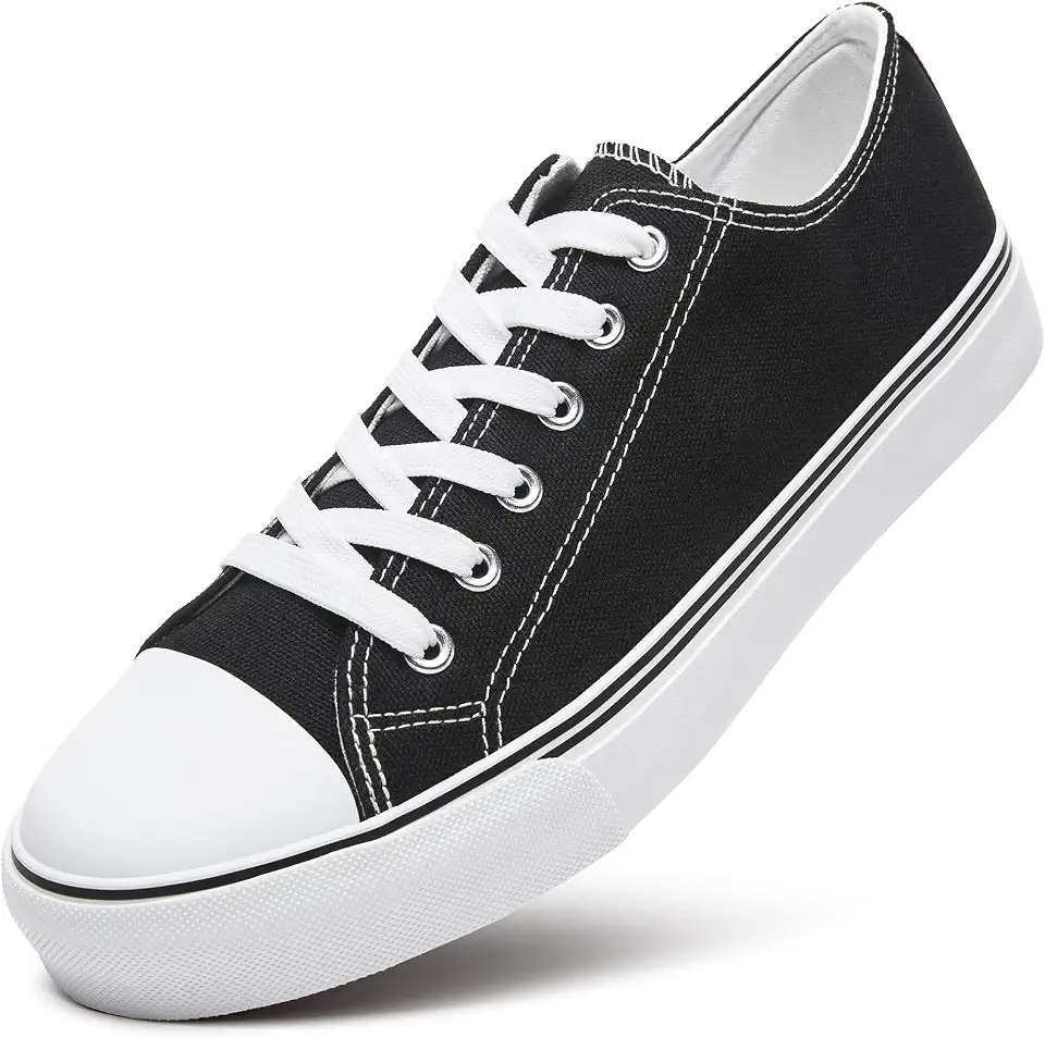 ZGR Mens Black Classic Canvas Sneakers,Low Top Tennis Lace-up Casual Shoes | Breathable canvas upper,memory foam comfort,non-slip outsole,low-top lace-up,casual,walking,travel,tennis