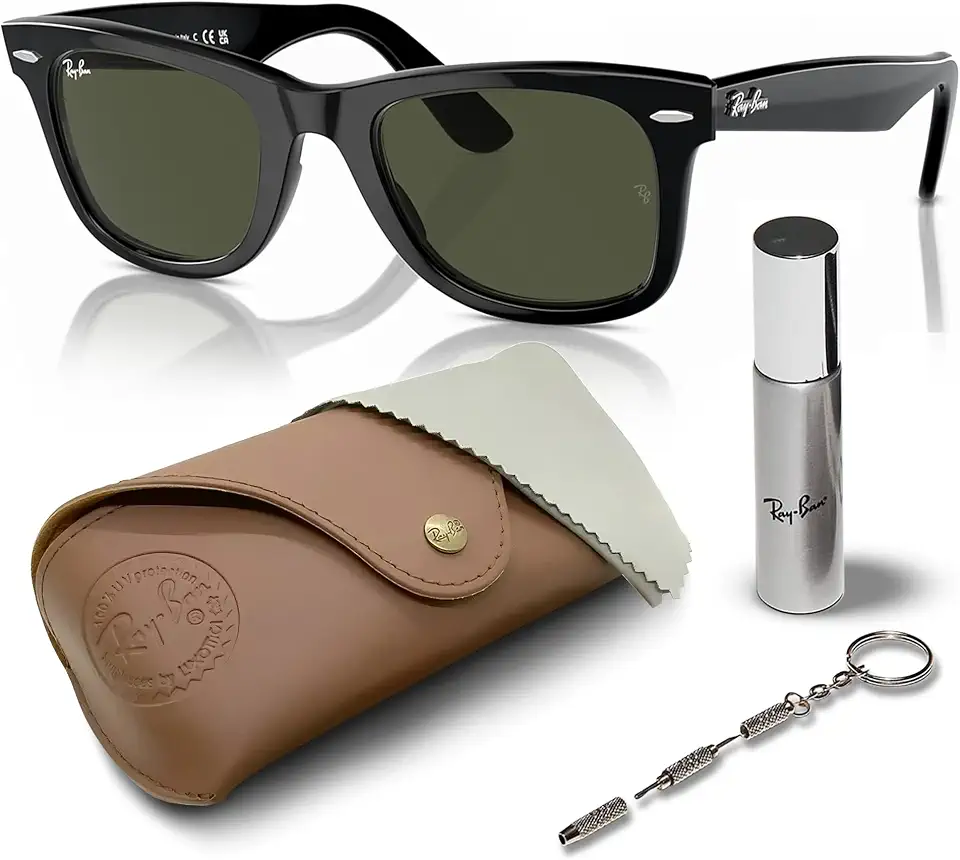Ray-Ban RB2140 Original Wayfarer Classic Square Shape Sunglasses With Eyewear Kit Bundle - High Bridge Fit - Ideal Formal and Casual Wear Square Sunglasses