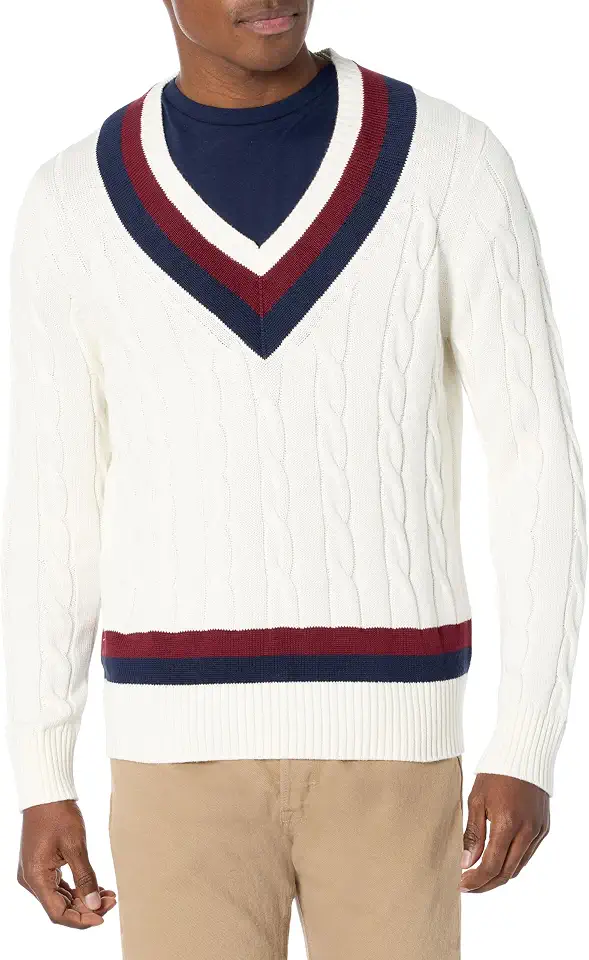 Brooks Brothers Men's Supima Cotton Cable V-Neck Tennis Sweater