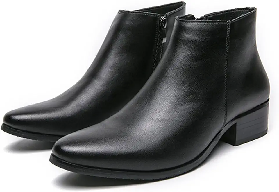 Men's Classic Polished Leather Side Zip Chelsea Ankle Boots Pointed Toe Slip-On Warm Comfortable Waterproof Chukka Boots Fashion Low Heel Business Dress Chelsea Boots