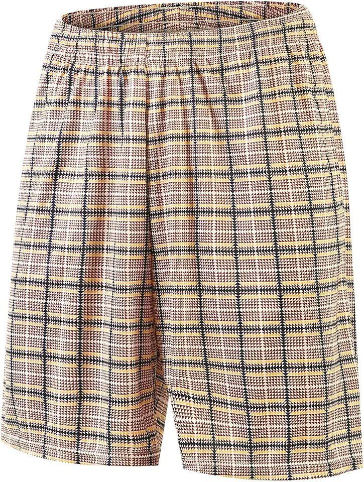 Mens Plaid Shorts 8’’ with Pockets, Ultra-Stretch Quick-Dry Fabric for Beach, Board, Swimming, Pajama, and Casual Wear