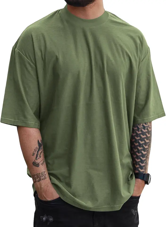 Mens Oversize Short Sleeve Tshirts Workout Drop Shoulder Relaxed Fit Tees