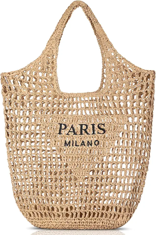 Pleneal Straw Beach Bags for Women, Woven Mesh Hollow Shoulder Tote Bag