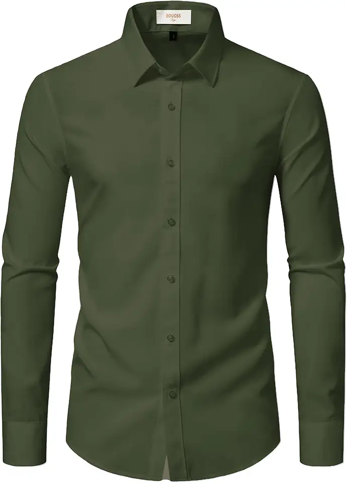 Dress Shirts for Men Stretch Slim Fit Long Sleeve Mens Dress Shirts Casual Business Muscle Fit Button Down Shirts