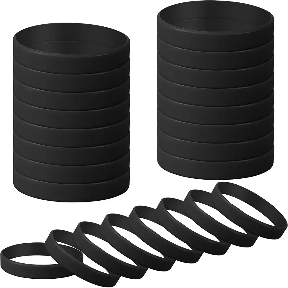 24 Pcs Plain Silicone Rubber Bracelets Solid Color Rubber Wristbands Sports Elastic Rubber Bands for Stretch Silicone Wristband Wrist Bands for Women Men Teen Part Decorations Gifts (Black)