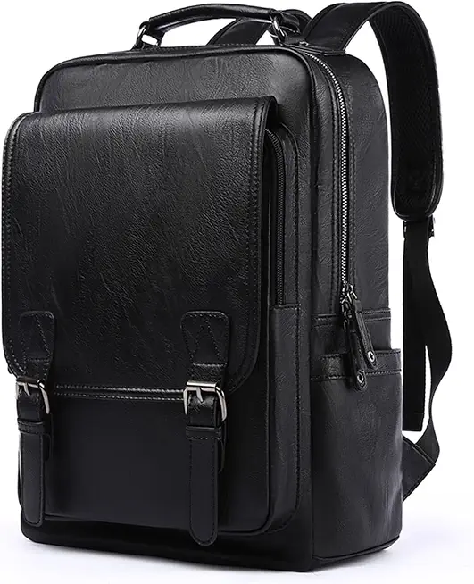 Men's Black Leather Commuter Backpack