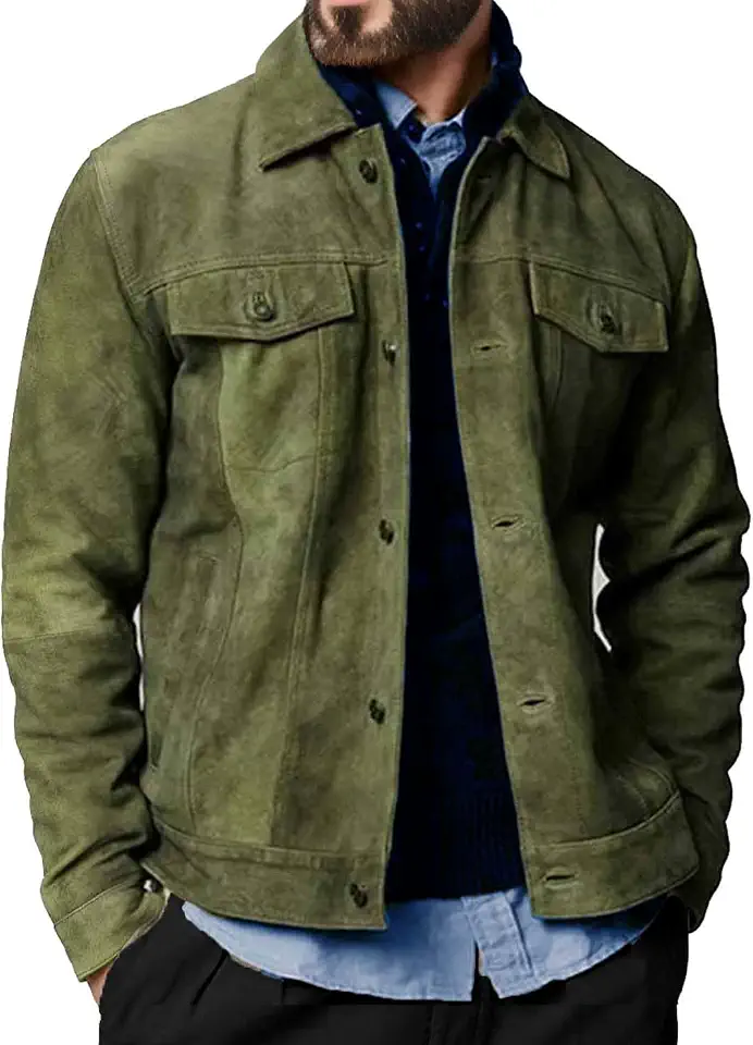 Premium Vintage Trucker Suede Leather Jacket Men Genuine Lambskin Men Leather Jackets Shirt Collar Jackets For Mens