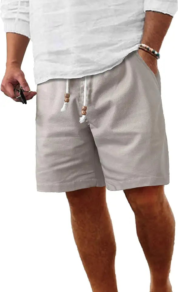 Comdecevis Men's Cotton Linen Casual Shorts