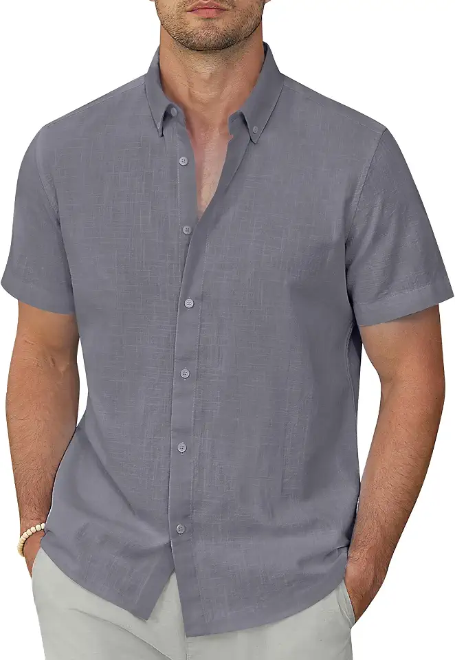 Men's Charcoal Grey Linen Short Sleeve Shirt