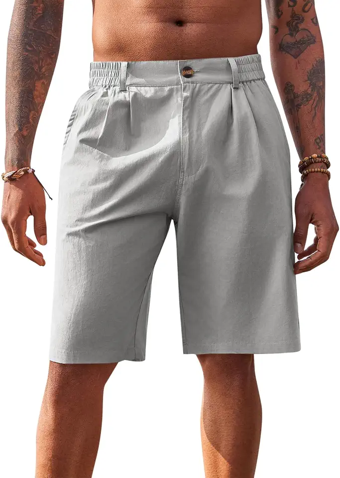 Men's Grey Pleated Chino Shorts