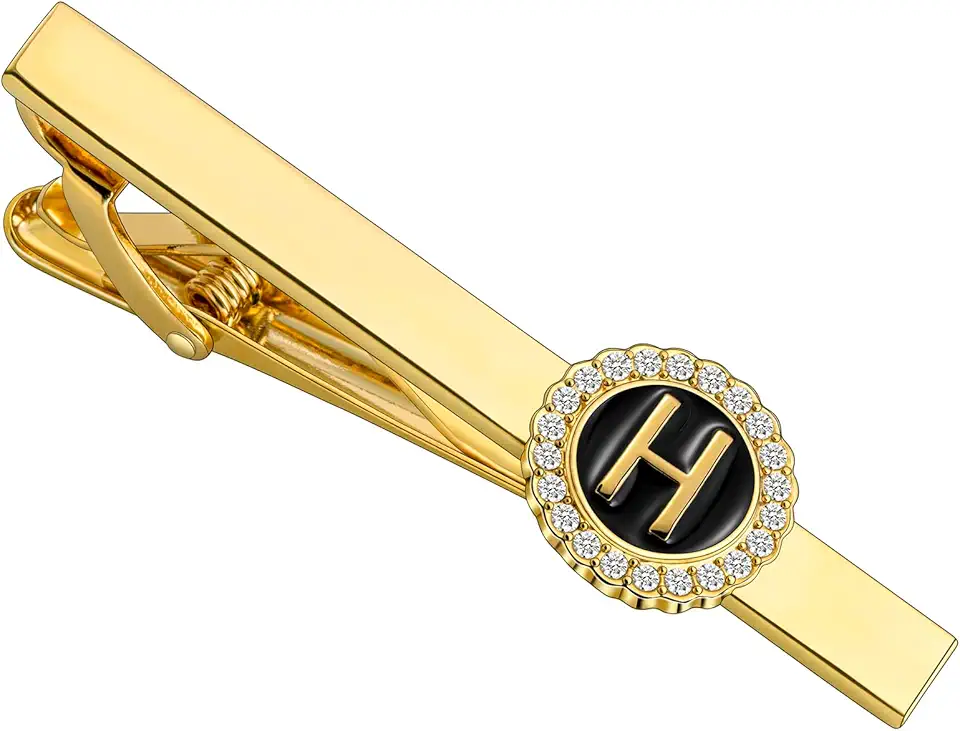 HAWSON 2.2 Inch Tie Clips for Men 18K Gold Color (A-Z Initial) for Men's Fashion Accessories Wedding Day Wearing,Men’s Jewelry or Gifts for Him,Birthday Anniversary