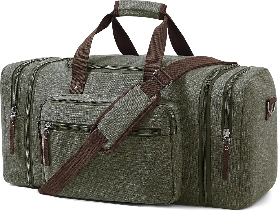 Men's Olive Canvas Weekender Duffel Bag
