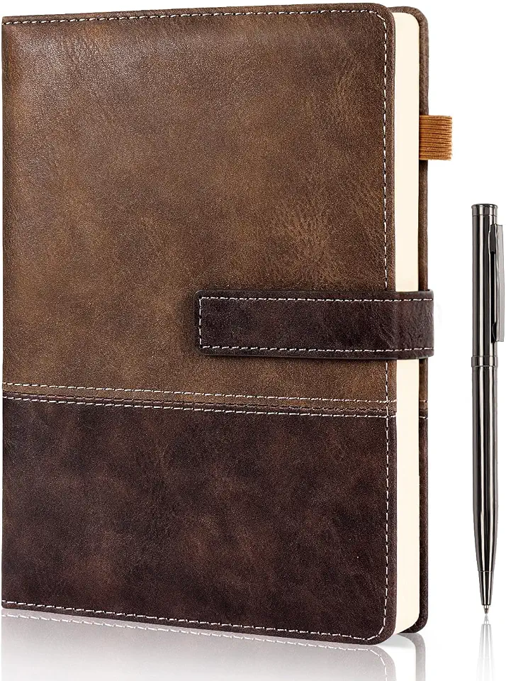Leather Journal for Men Women with Pen, A5 5.7"×8.3" Hardcover Notebook