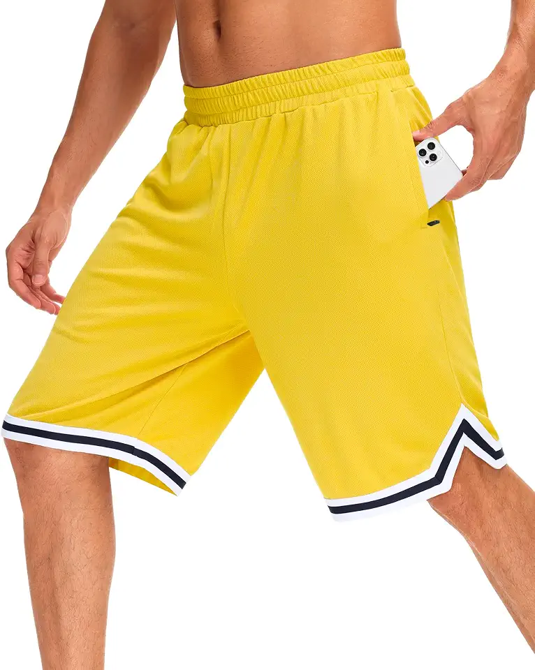 Global Recycled Standard JWM Mens 11" Long Basketball Gym Athletic Sports Shorts with Zipper Pockets