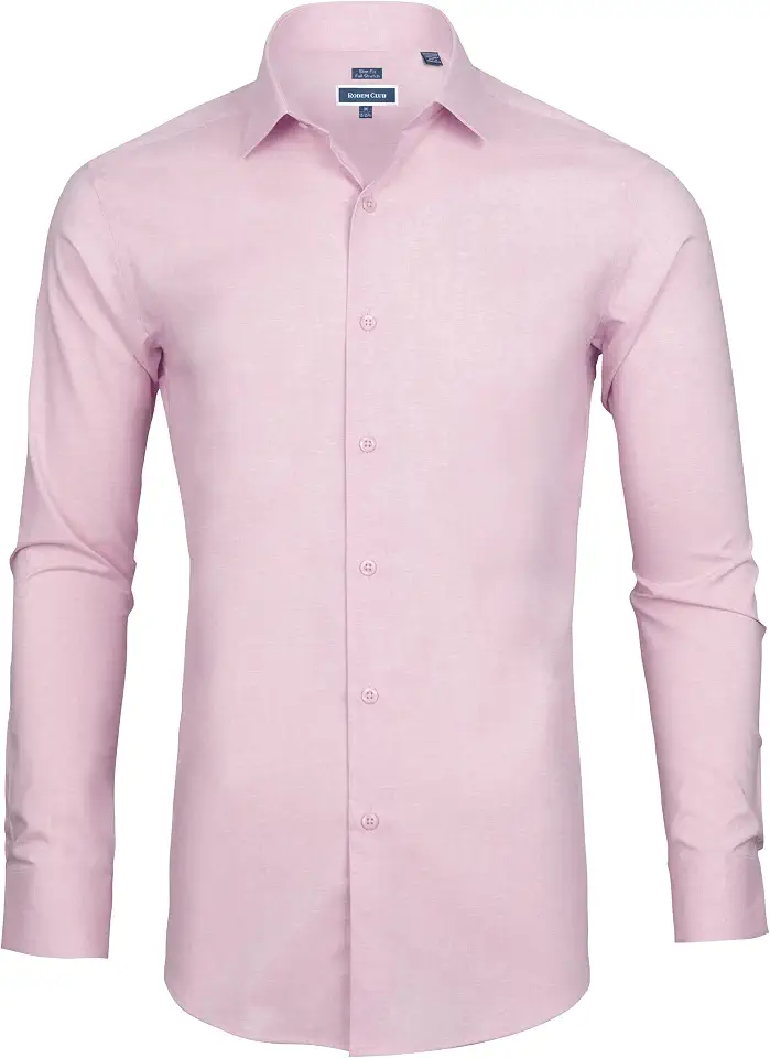 Men's Linen-Textured Stretch Summer Wrinkle Free Dress Shirt Long Sleeve Heather Chambray Button Down Shirts