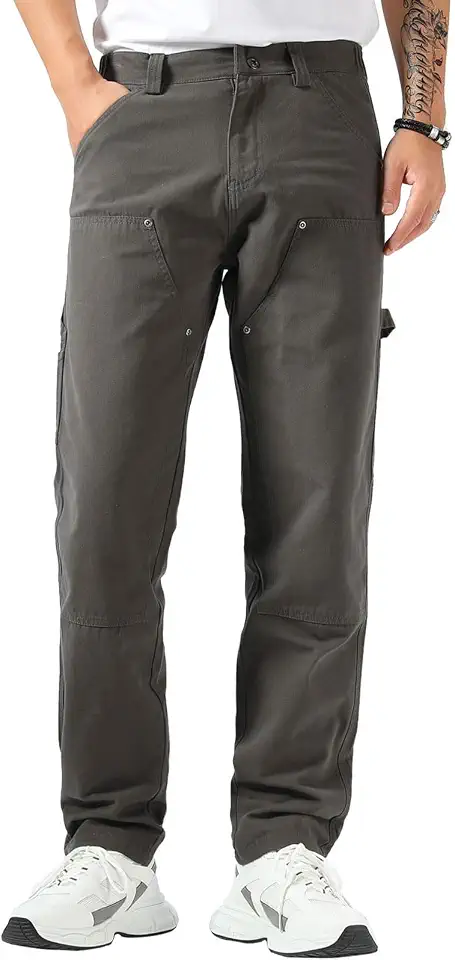 Plaid&Plain Men's Work Pants Straight Fit Carpenter Pants Utility Pants Twill with Double Knee Painters Pants