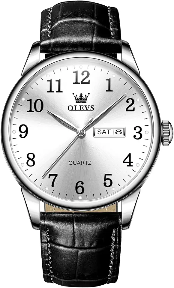 QBAIZI Men's Casual Leather Watch, Easy to Read Three-Hand Analog Stainless Steel Watches for Men, Minimalist Day Date Waterproof Luminous Mens Quartz Wristwatch