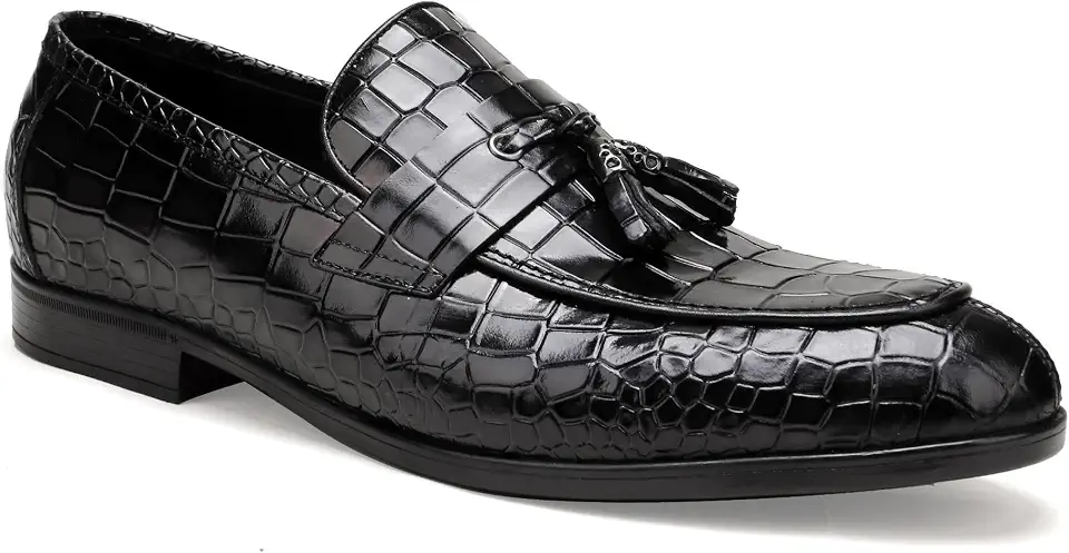 Formal Dress Shoes for Mens, Premium Crocodile Printed Mens Leather Slip on Dress Shoes, Party Wedding Shoes Bit Loafer