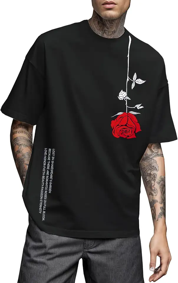 UOUA Men's Graphic Tees Oversized Short Sleeve T-Shirt
