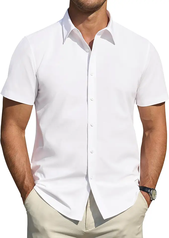J.VER Men's Short Sleeve Dress Shirts Stretch Stain Shield Casual Button Down Shirts Solid Formal Shirt