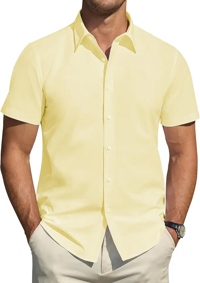 J.VER Men's Short Sleeve Dress Shirts Stretch Stain Shield Casual Button Down Shirts Solid Formal Shirt