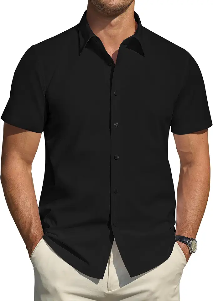 Global Recycled Standard J.VER Men's Short Sleeve Dress Shirts Stretch Stain Shield Casual Button Down Shirts Solid Formal Shirt