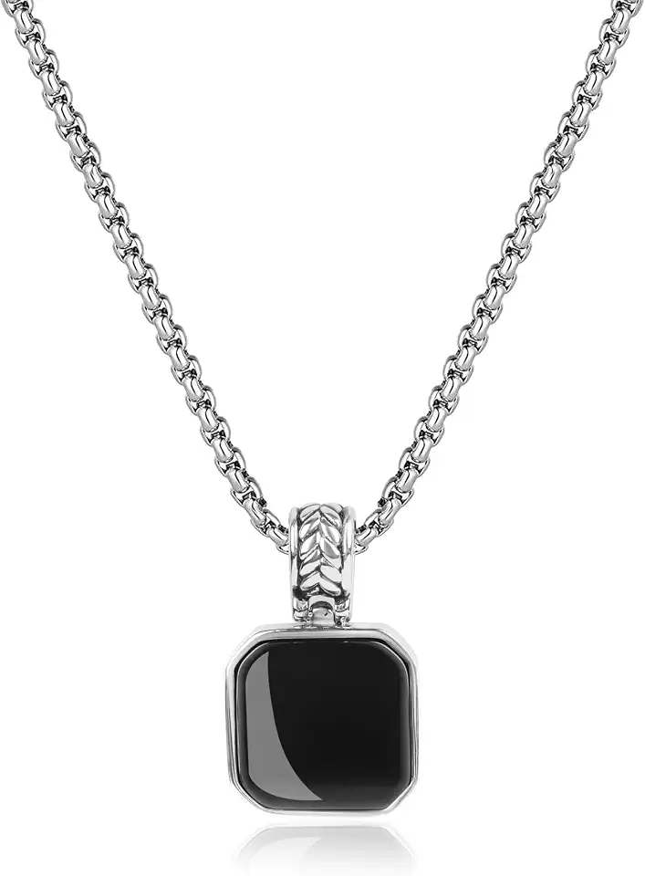 COAI Stainless Steel Pendant Necklace for Men, Men's Crystal Necklace, Black Obsidian Lapis Lazuli Tiger Eye Malachite Turquoise Jewelry for Men 20", 22", 24"