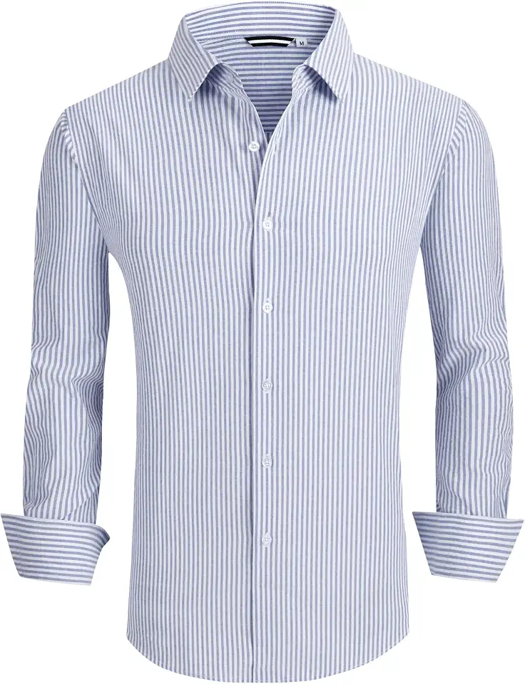 Alex Vando Mens Business Casual Seersucker Stripe Cotton Dress Shirts
