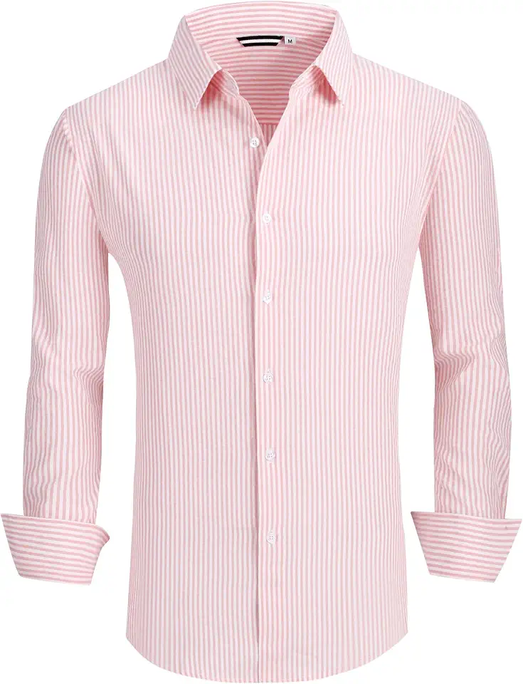Alex Vando Mens Business Casual Seersucker Stripe Cotton Dress Shirts | Puckered airy texture, great airflow, office and outings, lightweight