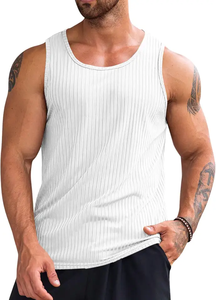 Runcati Men's Ribbed Tank Tops Knit Sleeveless Workout T Shirt