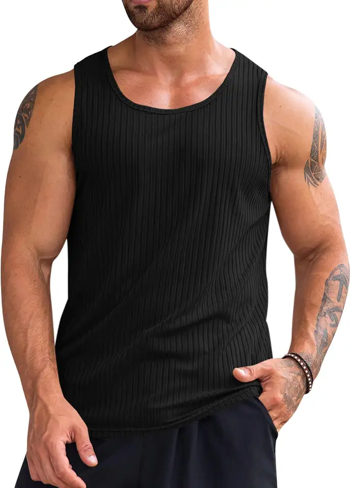 Runcati Men's Ribbed Tank Tops Knit Sleeveless Workout T Shirt