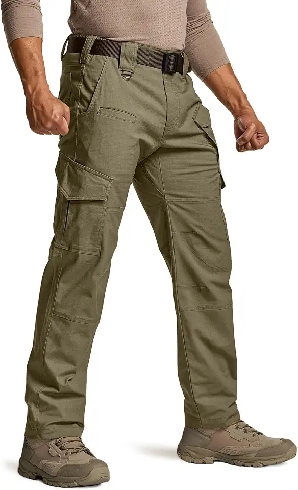 CQR Men's Flex Ripstop Tactical Pants, Water Resistant Stretch Cargo Pants, Lightweight EDC Hiking Work Pants