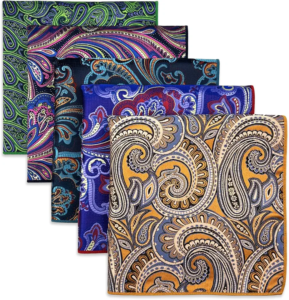 SHLAX&WING 5 Pieces Assorted Mens Silk Pocket Square Set Handkerchiefs
