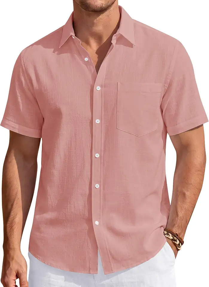 Global Recycled Standard J.VER Mens Linen Shirt Short Sleeve Button Down Casual Summer Shirts