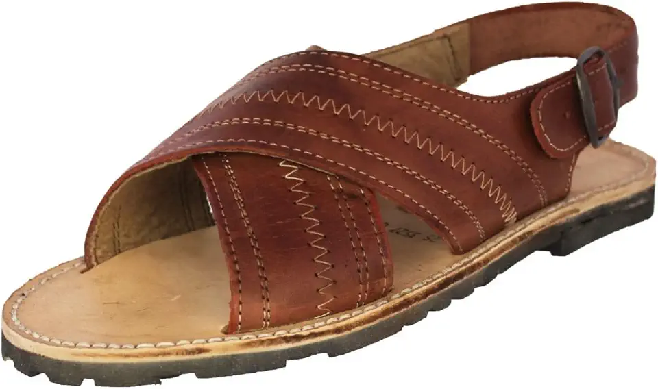 Mens #005 Cognac All Real Leather Mexican Ankle Buckle Huaraches Open Toe