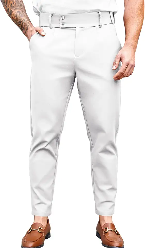 PASLTER Mens Chino Pants Slim Fit Flat Front Stretch Skinny Tapered Dress Pants Casual Trousers Brown