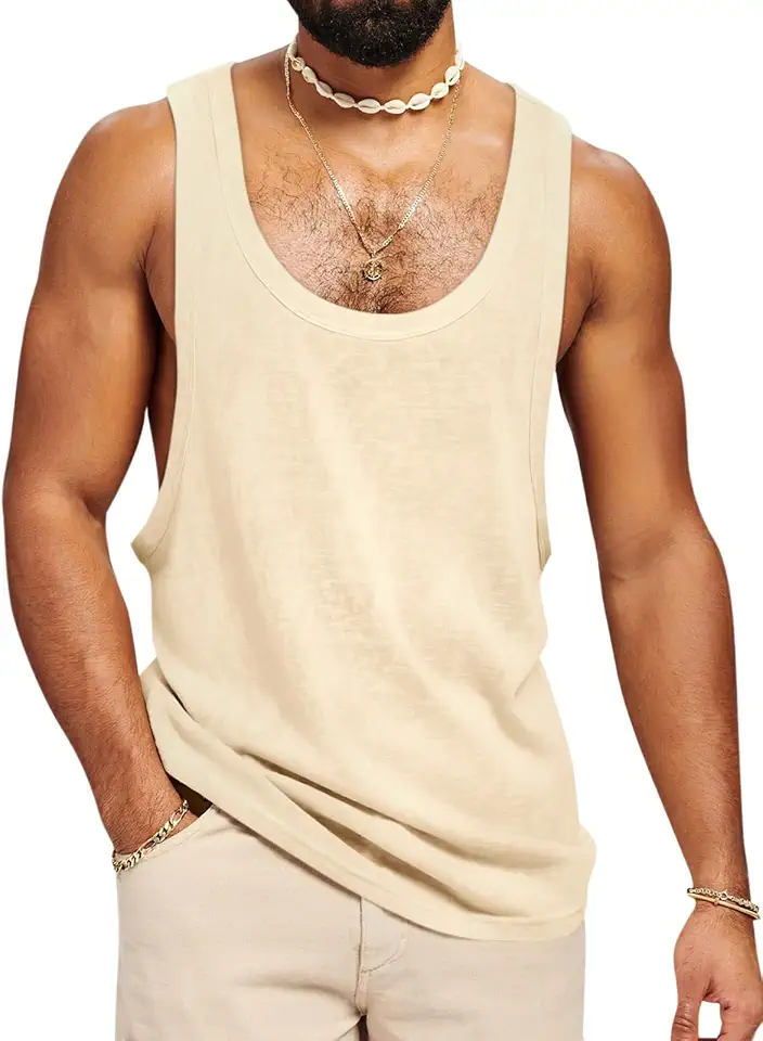 Men's Cream Ribbed Tank Top