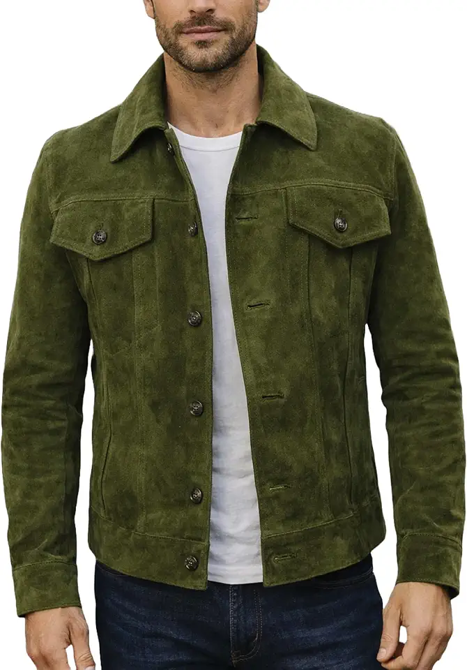 LP-FACON Mens Western Style Trucker Suede Leather Jacket