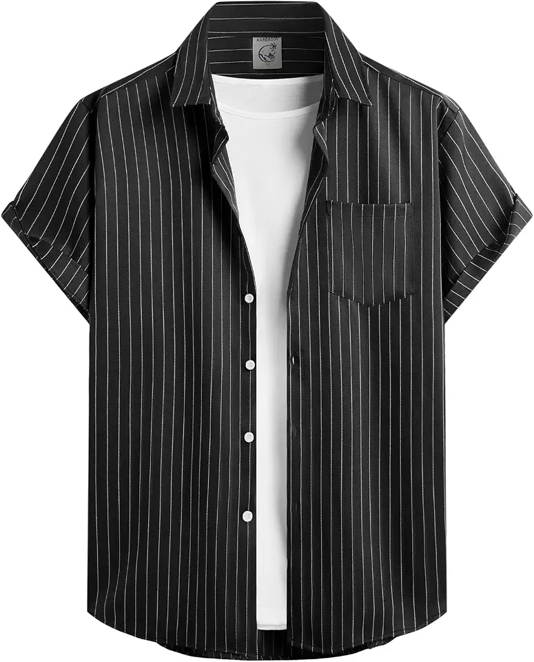 Hardaddy Men's Casual Striped Shirts Button Down Short Sleeve Blouse Summer Hawaiian Shirt