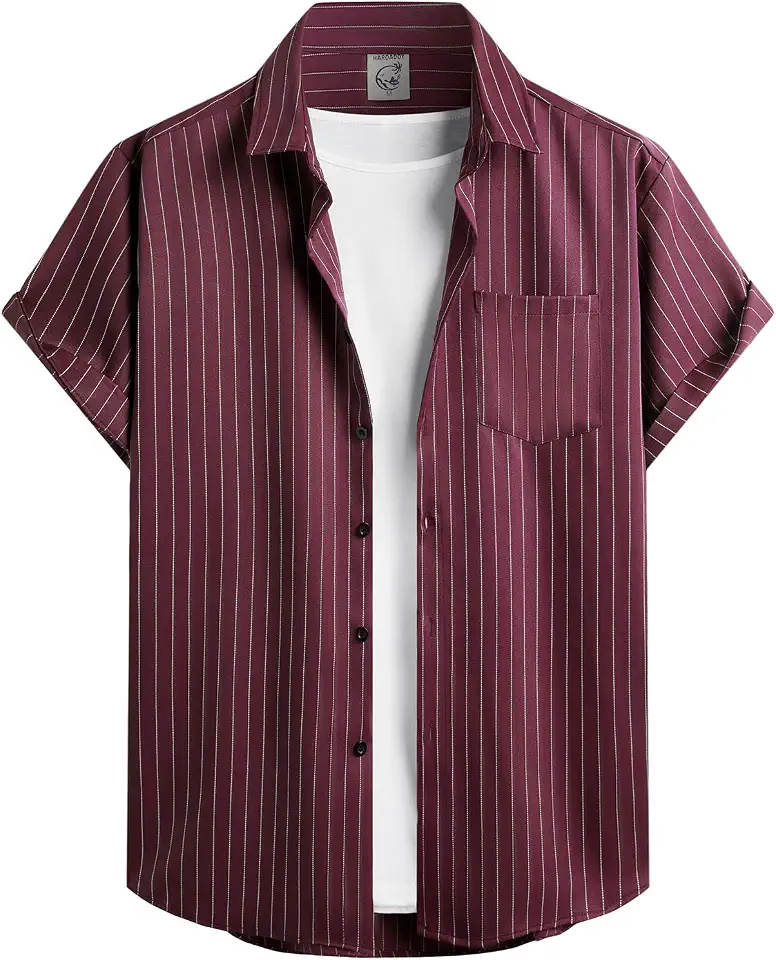 Hardaddy Men's Casual Striped Shirts Button Down Short Sleeve Blouse Summer Hawaiian Shirt