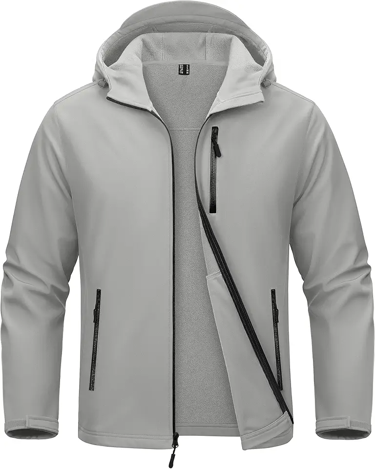 MAGCOMSEN Men's Waterproof Fleece Lined Rain Jacket Lightweight Softshell Raincoat with Hood Winter Hiking Windbreaker