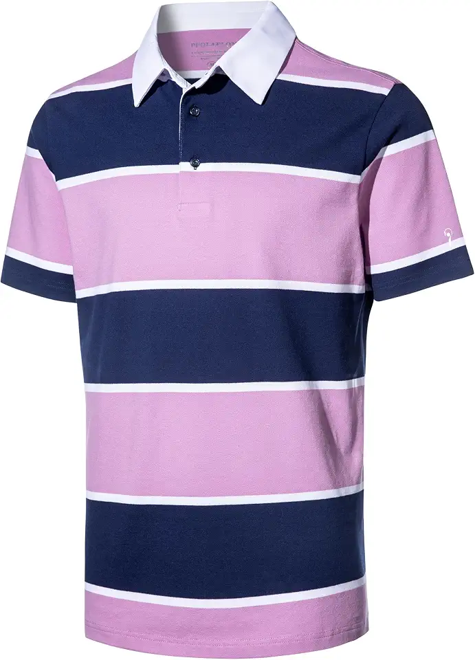 Men's Polo Shirts Short Sleeve Striped Collared Pique Golf Shirts for Men