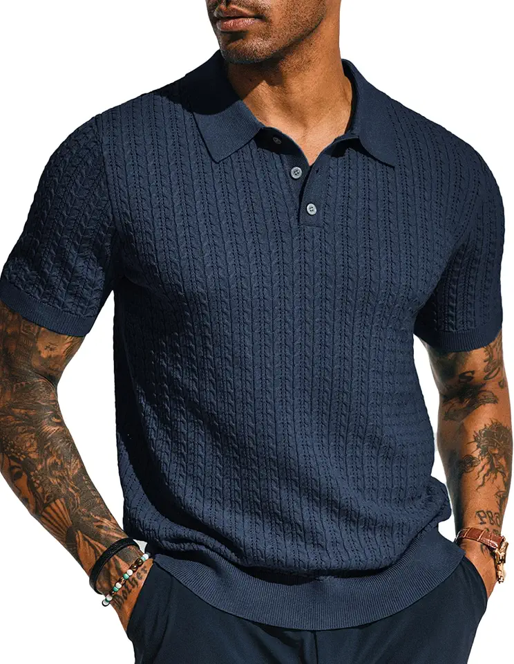 PJ PAUL JONES Mens Polo Shirt Knit Textured Collared Golf Shirts