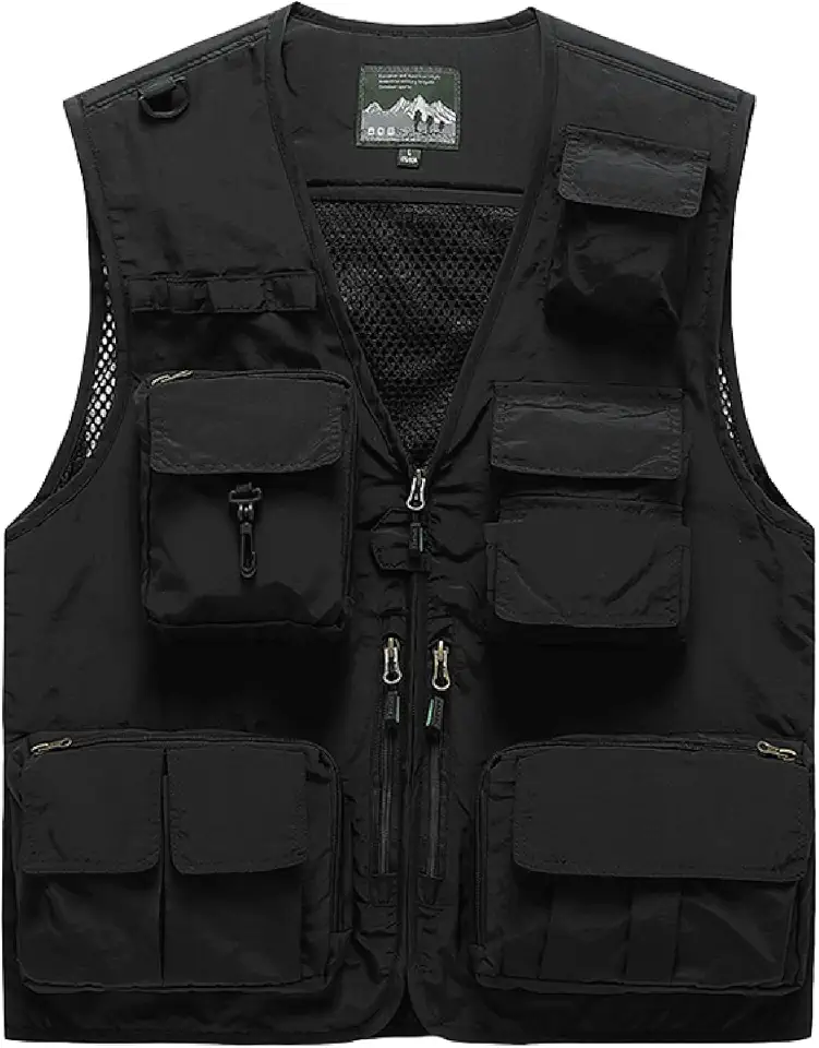 Saukiee Mens Vest Lightweight Vest Men Fishing Travel Work Pesca Safari Combat Hunting Cargo Vest Jacket with Pockets M